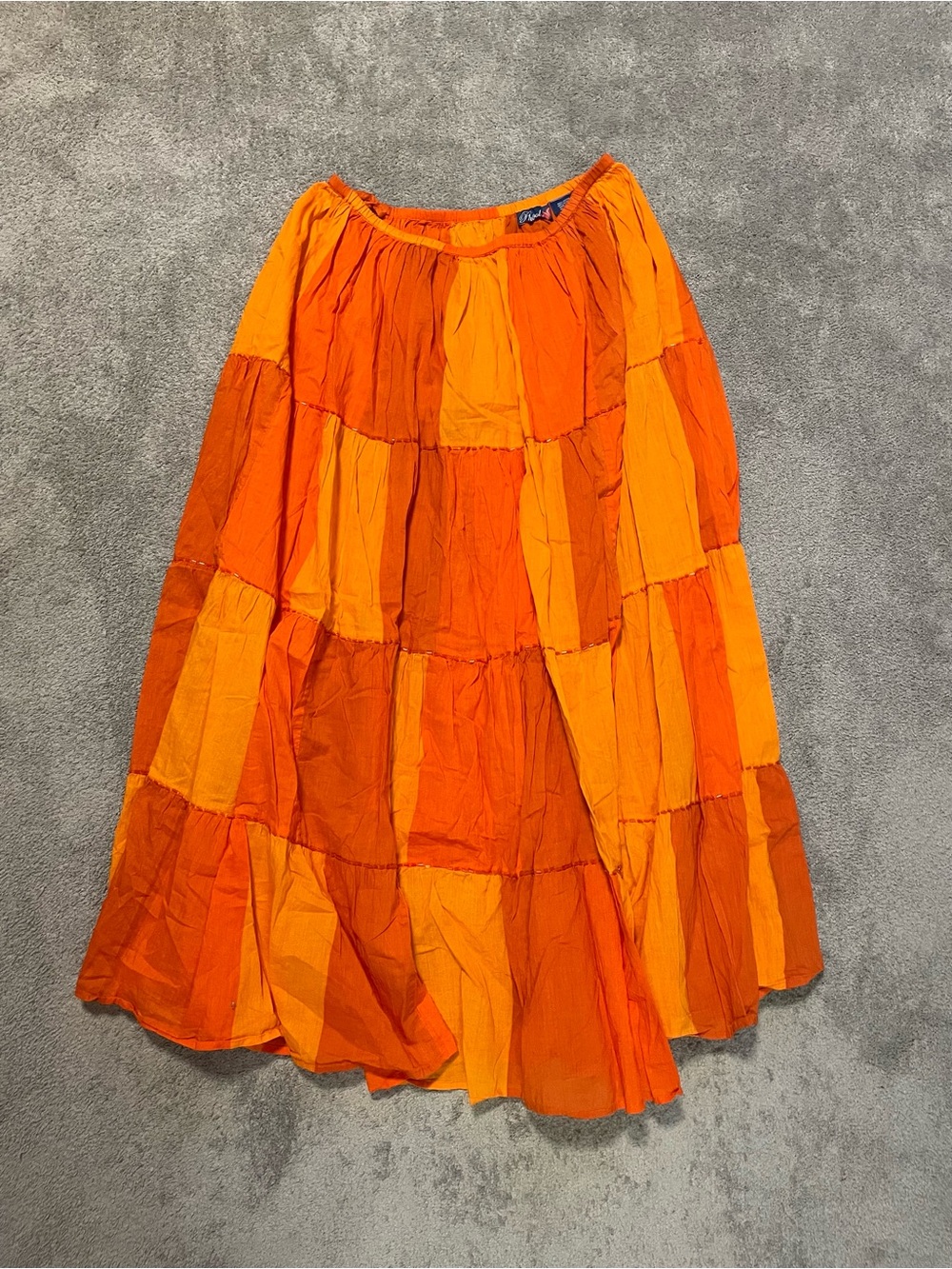 Phool Tiered Maxi Skirt Womens M Orange Colorblock 100% Cotton Boho Beaded